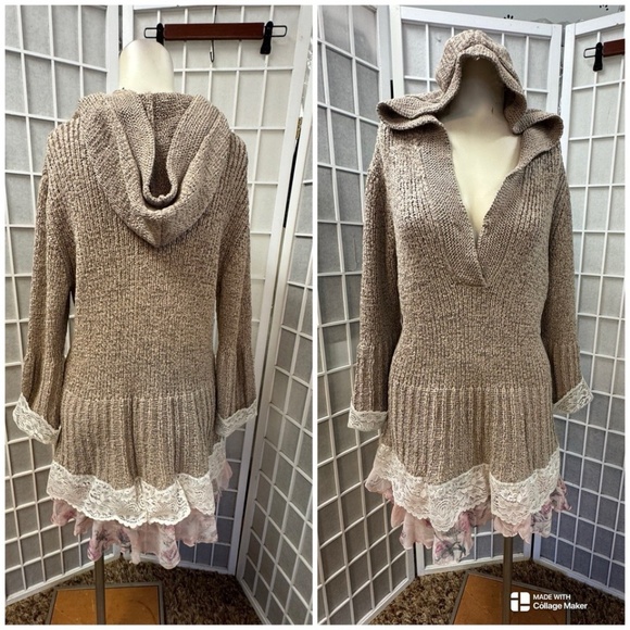 Axcess, Woman, Dress Style Sweater, Brown, Sz XL,Woven Cotton,Hood,Long Sleeve.! - Picture 2 of 12